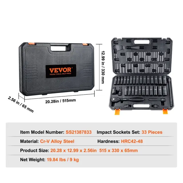Σετ Καρυδάκια VEVOR 1/2" 33 Τεμαχίων SAE & Μetric 3