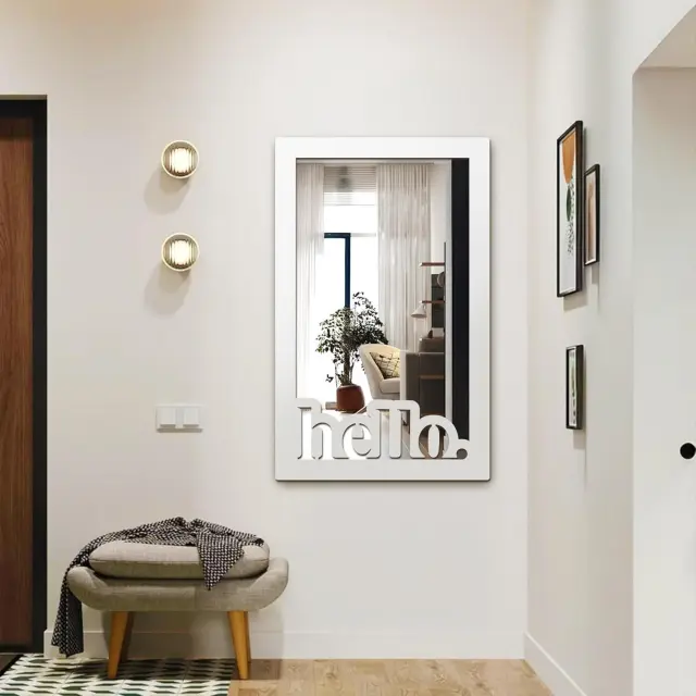 Stewehome Διακοσμητικός Καθρέφτης Τοίχου με Επιγραφή Μοντέρνος Λευκός 35x50 cm