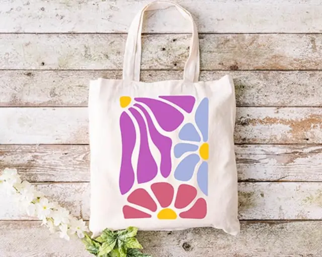 Τσάντα πάνινη υφασμάτινη εκρού με σχέδιο flowers 70s (09) διαστάσεις: 38x40cm μαζί με τα χερούλια 38x70cm