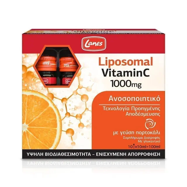 Lanes Liposomal Vitamin C 1000mg με Γεύση Πορτοκάλι 10 Φιαλίδια των 10ml Λιποσωμιακής Μορφής - Συμπλήρωμα Βιταμίνης C για Ενισχυμένη Απορρόφηση