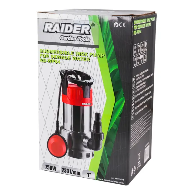 RAIDER Αντλία υποβρύχια ακαθάρτων inox RD-WP64 750W 1"max 233L/min 8m 2