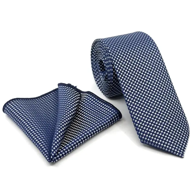 Γραβάτα Microfiber σε Μπλε Μοτίβο Σετ με Μαντηλάκι