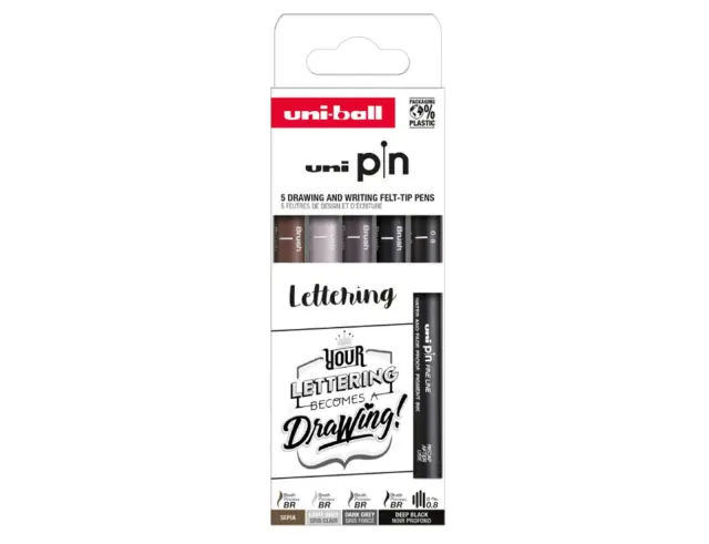 Μαρκαδόροι Σχεδίου Lettering Uni PIN-200 με πάχος μυτών 0.8mm/BR - 5 τεμάχιαPIN-200 5P ASP012