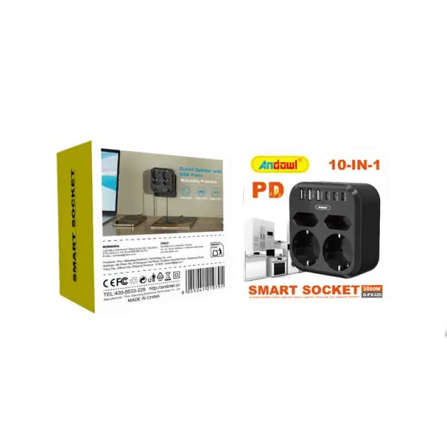 Andowl Πολύπριζο Smart Socket 10 σε 1 με 2 Πρίζες & 8 Θύρες USB 3500W Q-PX230 - Smart Socket 0751109