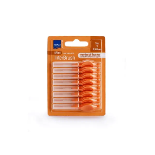 Intermed Mini Ergonomic Interbrush Μεσοδόντια Βουρτσάκια με Λαβή 0.45mm Πορτοκαλί μέγεθος 1, 8 τμχ