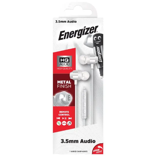 Hands Free Energizer CIA10 Metal Stereo 3.5mm Λευκό με Μικρόφωνο και Πλήκτρο Πολλαπλών Λειτουργιών 1.2m