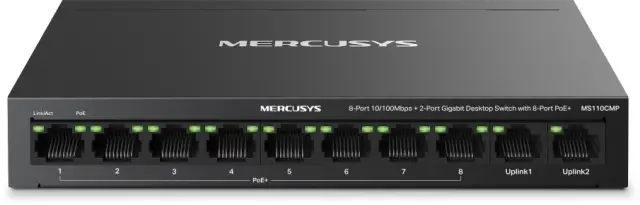 Mercusys 8-Port 10/100 Mbps + 2-Port Gigabit Desktop Switch with 8-Port PoE+ (MS110CMP) (MERMS110CMP)