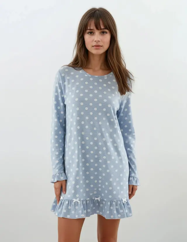 W384 - Light Blue - NIGHTGOWN BLUE DOTS