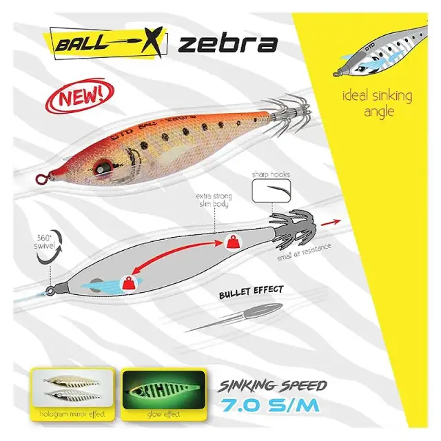 Καλαμαριέρα DTD Ball-X Zebra 3.0 – Φωσφόρου Egi για Μεγάλες Αποστάσεις Red 2