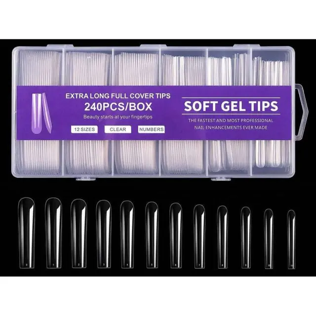 Extra long full cover tips XL Square soft gel tips 240τμχ 12 μεγέθη