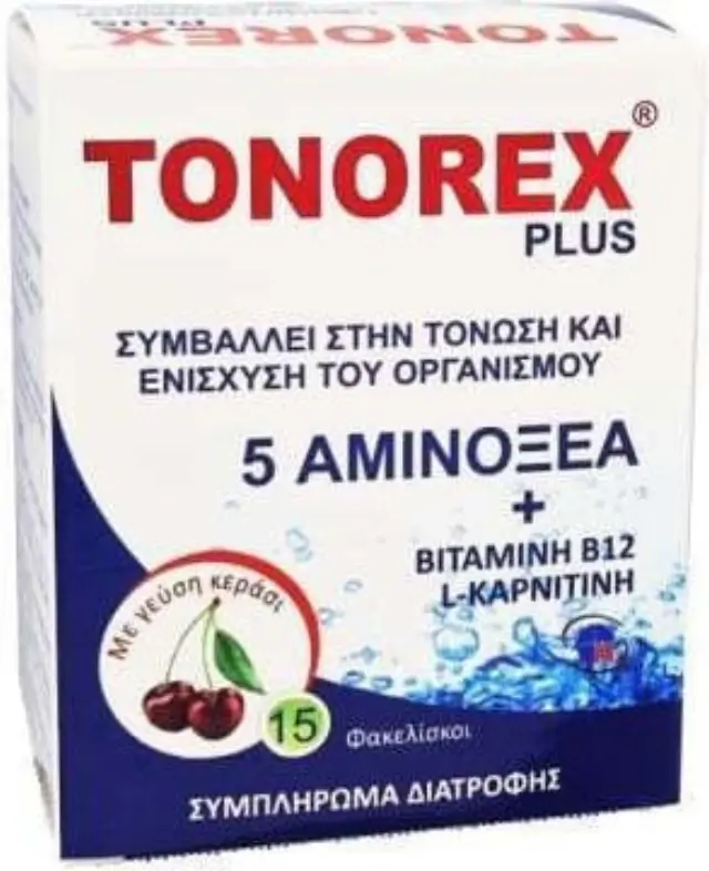 Medichrom Tonorex Plus για Τόνωση και Ενίσχυση του Οργανισμού με 5 Αμινοξέα Βιταμίνη Β12 & L-Καρνιτίνη με Γεύση Κεράσι, 15τμχ