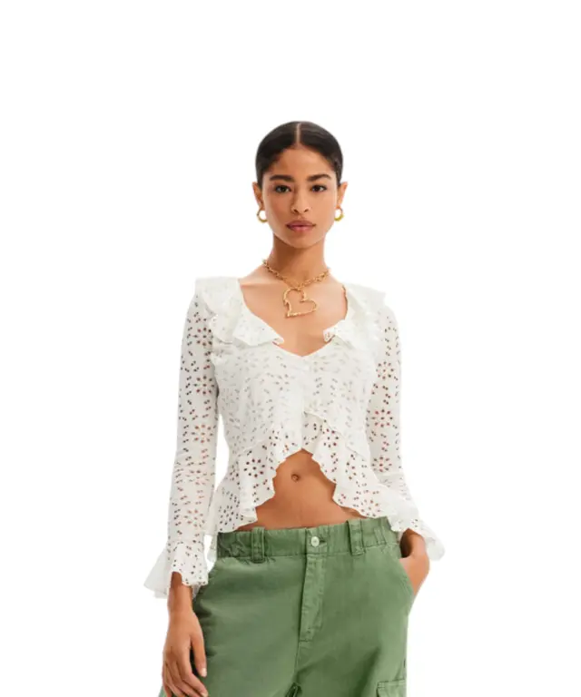Desigual - Γυναικεία Μπλούζα Με Βολάν Lorna 23SWTKBY-1001 Λευκό