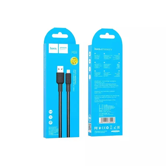 HOCO cable USB to iPhone Lightning 8-pin 2,4A Jaeger X69 1m black white 3