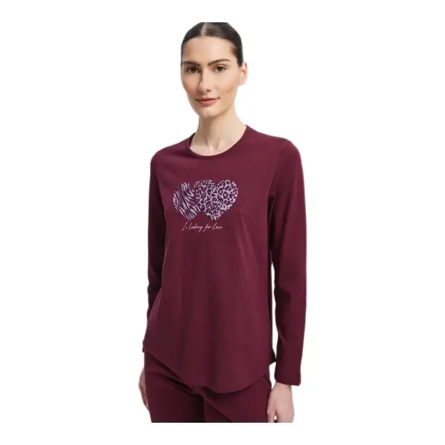 Minerva Γυναικεία Πυτζάμα Hearts, Χρώμα Μπορντό 3