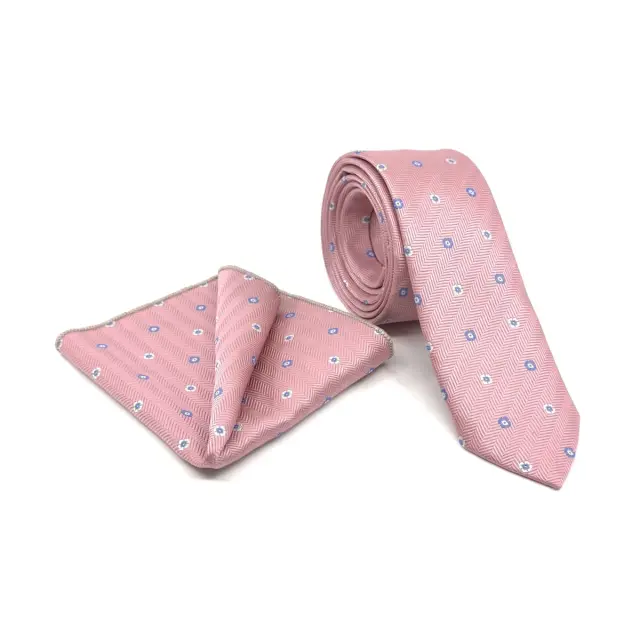 Σάπιο Μήλο–Μπλε Σχεδιαστική Γραβάτα Microfiber Σετ με Μαντήλι 6,5 cm