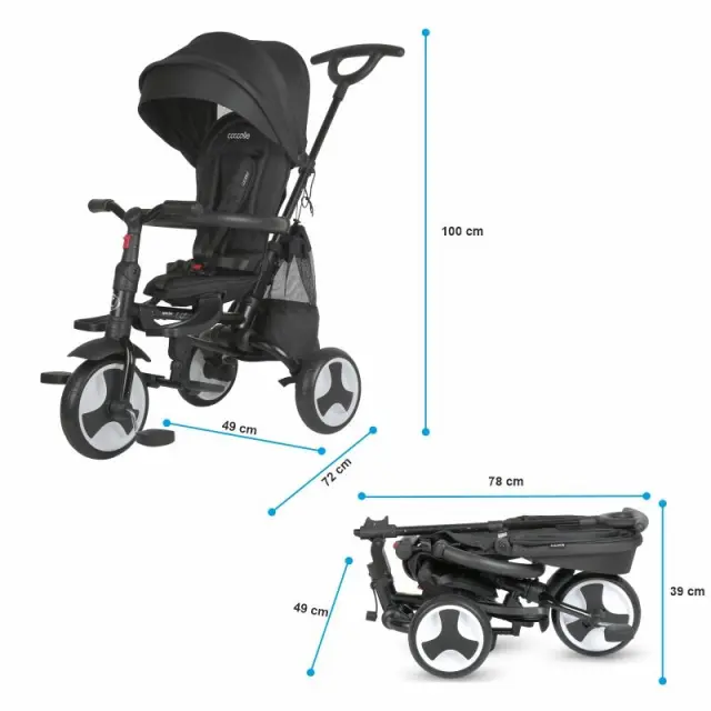Coccolle Spectra Plus Premium Line Αναδιπλούμενο Τρίκυκλο Ποδήλατο Jet Black 10+ Μηνών 3