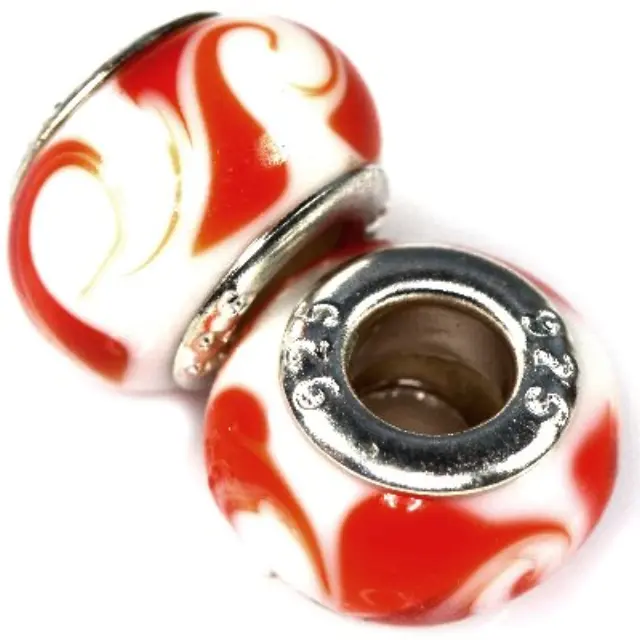 Χάντρα Modular White/Red 9x14mm - 5τεμ