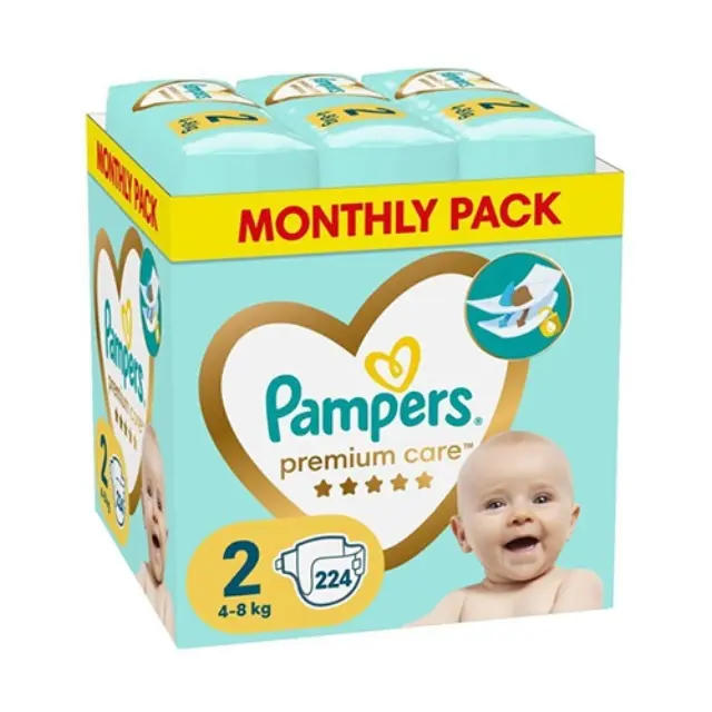 Pampers MONTHLY PACK Premium Care Πάνες, Μέγεθος 2 (4kg-8kg) 224τμχ