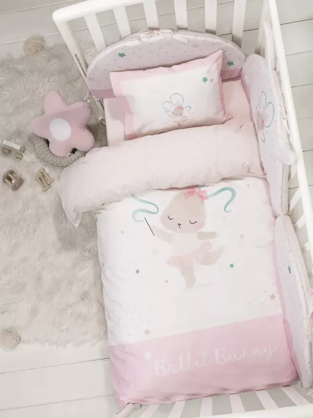 Σετ Σεντόνια Ballet Bunny Λευκό, Ροζ Λίκνου (2 x 70x110)