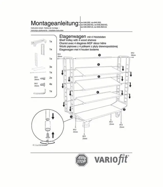 Variofit sw-640.202/AG Τρόλεϊ Μεταφοράς 4 Επιπέδων με Επικλινή Ράφια για Φορτίο Βάρους ως 400kg 3