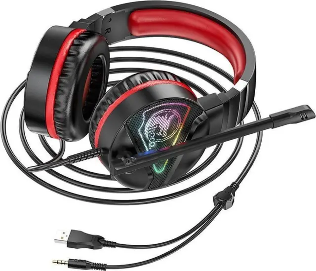 Hoco W104 Over Ear Gaming Headset με σύνδεση USB/3.5mm Μαύρο/Κόκκινο 3