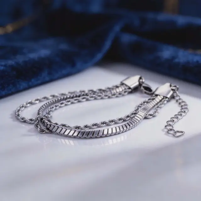 Silver Multi-Chain Bracelet with Flat & Twisted Chains