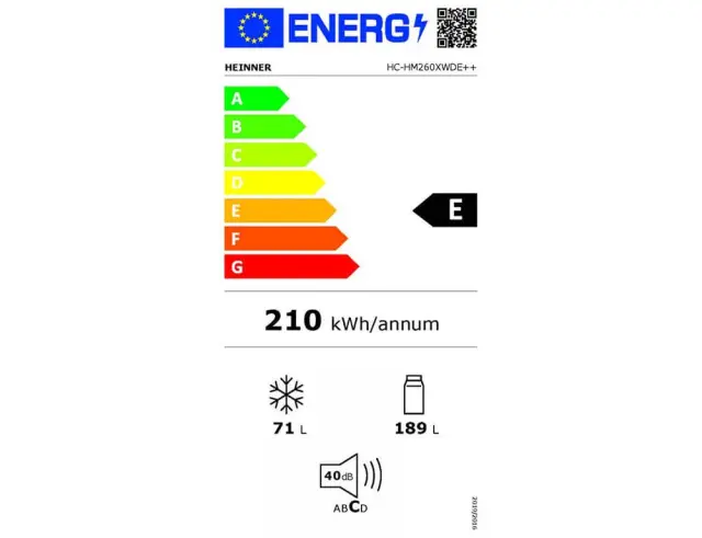Ψυγειοκαταψύκτης Heinner HC-HM260XWDE++ με Bρυσάκι Νερού, Συνολική Χωρητικότητα 260L, Ενεργειακή Κλάση Ε και Ύψος 180cm HC-HM260XWDE++