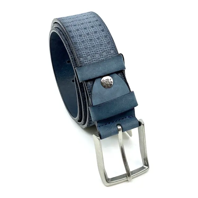 Μπλε Δερμάτινη Ζώνη Full Grain 3,5 cm - 110cm