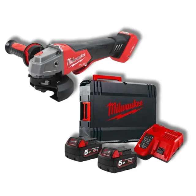 Milwaukee 4933478435 - Γωνιακός Τροχός Μπαταρίας 125mm One-Key με Διακόπτη Τύπου Σκανδάλης και Φρένο M18 ONEFSAG125XPDB-502X με HD Box Μεταφοράς, Φορτιστή + 2 Μπαταρίες 5.0Ah (2×5.0Ah)