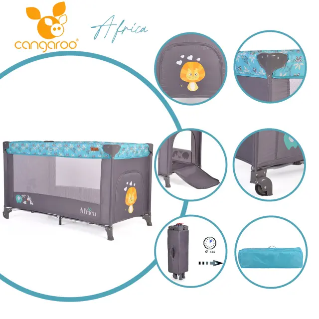 CANGAROO - Folding cot Africa turquoise - 3800146248253