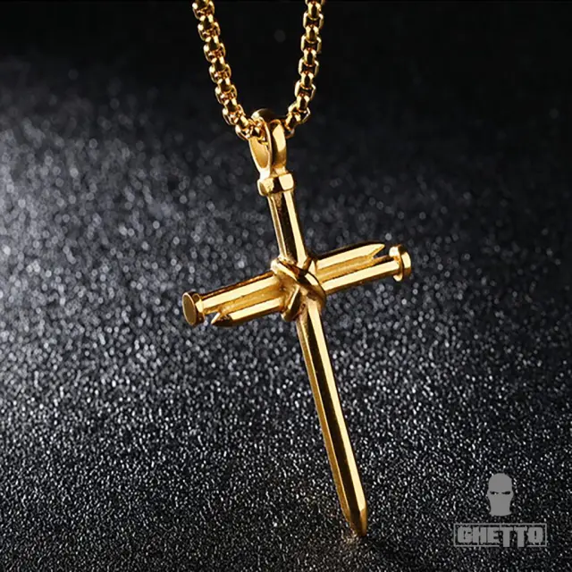 Ghetto Nail Cross Necklace Gold