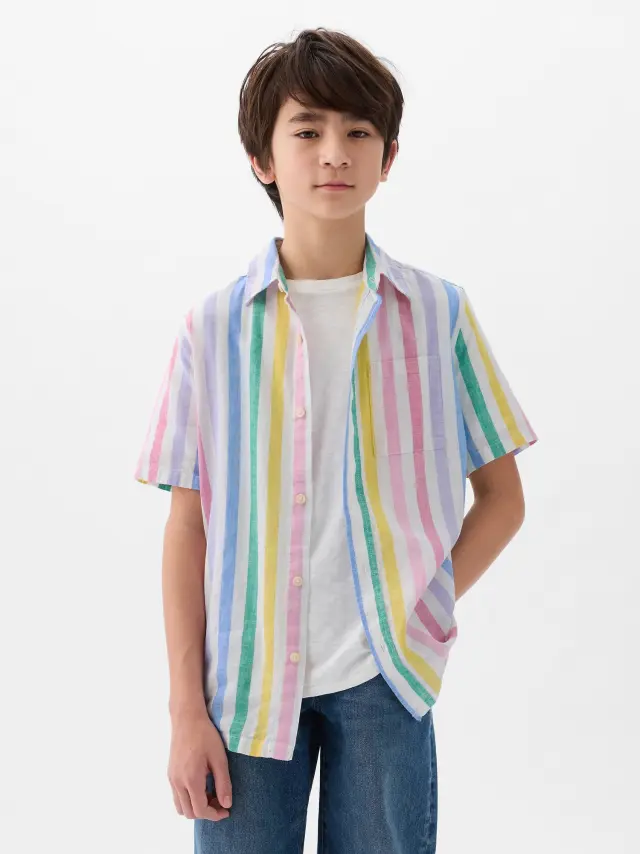 Multi Παιδικό Linen-Cotton Πουκάμισο multi color stripe - M