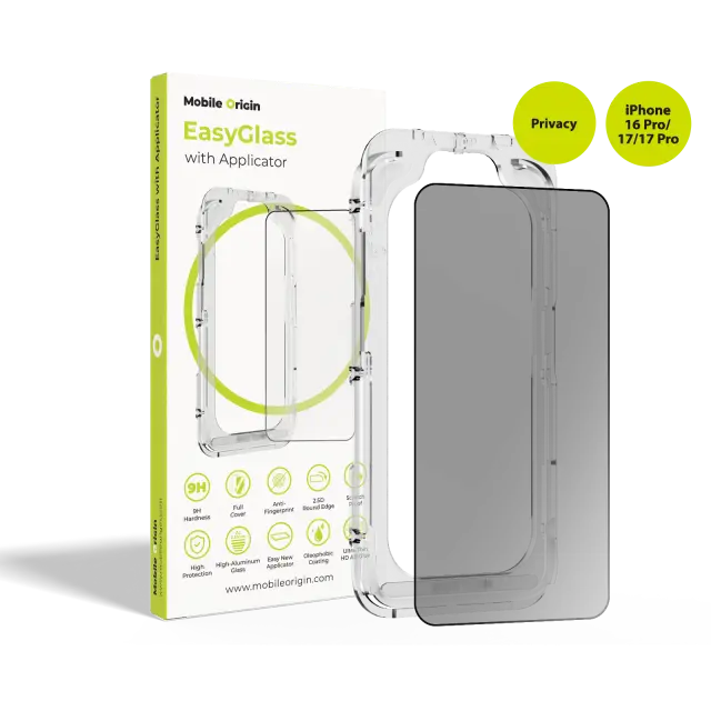 Mobile Origin EasyGlass Privacy with Applicator iPhone 16 Pro/17/17 Pro