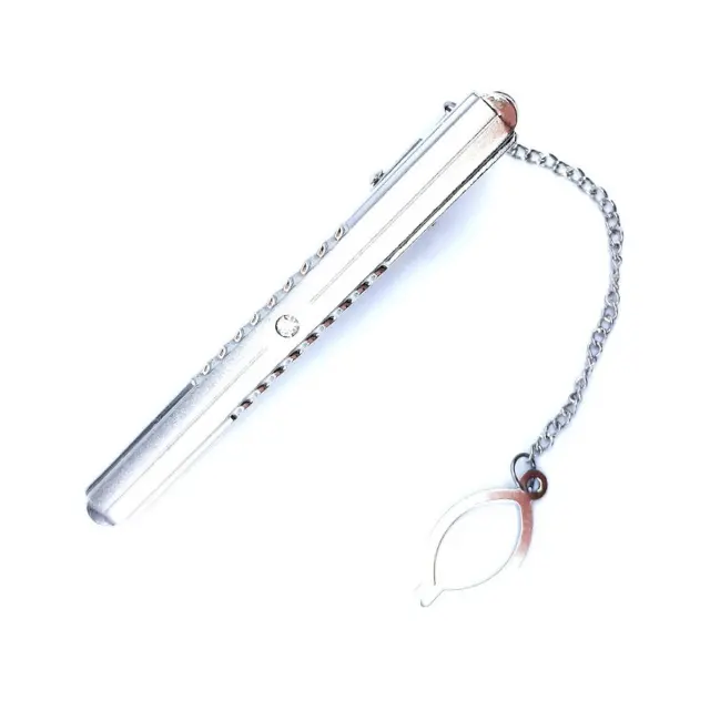 Ασημί Κλιπ Γραβάτας 6 cm με Αλυσίδα – LGTC-M89