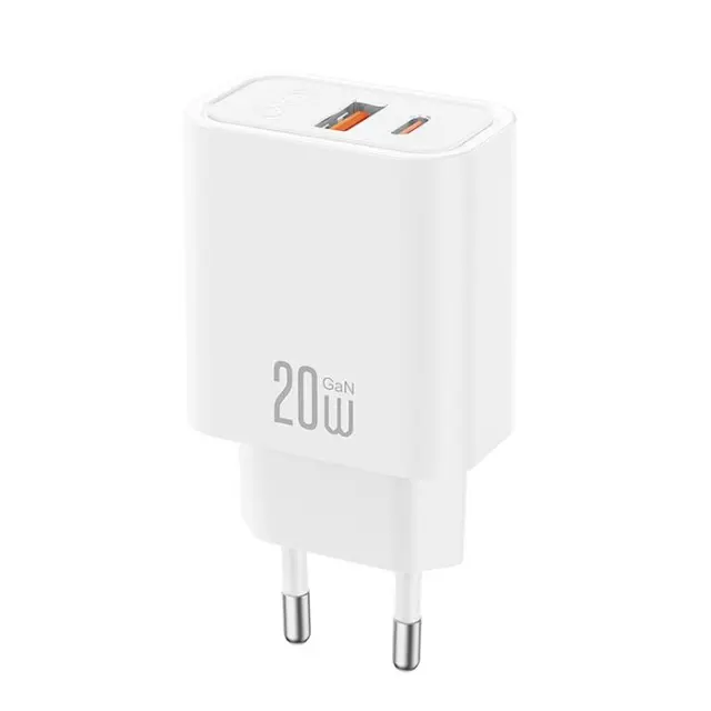 Universal φορτιστής με 2 εξόδους, 1x USB-A & 1x USB-C, 20W σε λευκό χρώμα