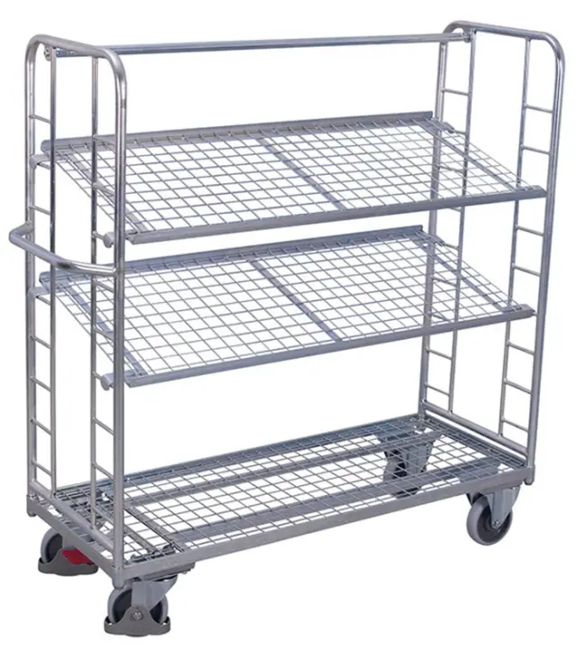 Variofit sw-540.226 Τρόλεϊ Μεταφοράς 3 Επιπέδων με Επικλινή Ράφια Γαλβανιζέ για Φορτίο Βάρους ως 250kg