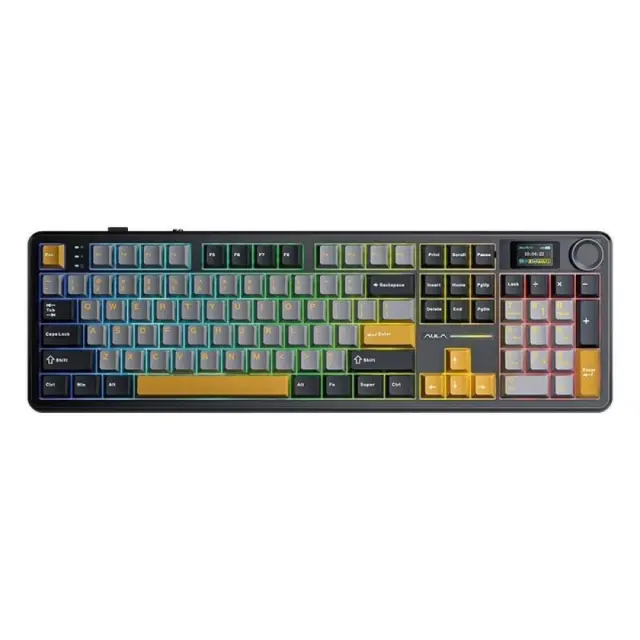 AULA F108 Pro Ασύρματο Μηχανικό Gaming Πληκτρολόγιο RGB με LCD 1.14", Knob, LEOBOG Reaper Linear switches + 8000mAh – US Grey