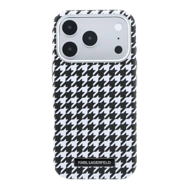 Karl Lagerfeld PU Houndstooth Resin Plate MagSafe Case for iPhone 17 Pro Black 3