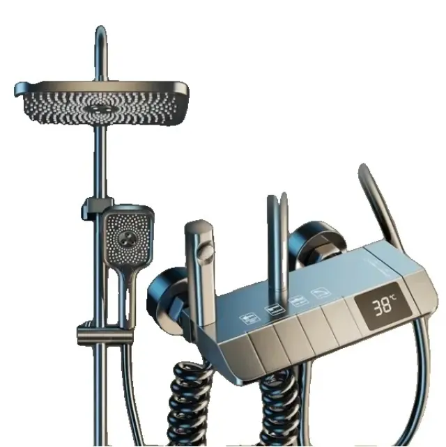 Digital Shower Faucet Set Thermostatic Control Premium Copper Build Gray Digisplay