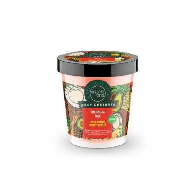 Organic Shop Body Desserts Tropical Mix , Απολεπιστικό σώματος για σμίλευση με άρωμα τροπικών φρούτων , (προϊόν που προκαλεί θερμότητα) , 450 ml.