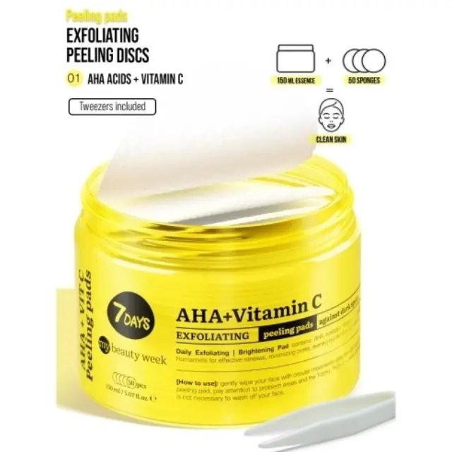 7days My Beauty Week Exfoliating Peeling Pads Aha & Vitamin C Απολεπιστικά Δισκία 2 Όψεων με Οξέα & Βιταμίνη C, 50τεμ, 150ml 2