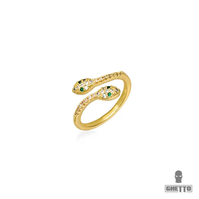 Ghetto Snakes Ring Iced Out Full Rhinestone Crystal Gold