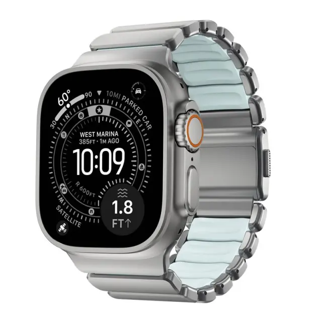 Nomad Stratos Band Natural Titanium Icy Blue Glow FKM AW 45/46/49mm 3