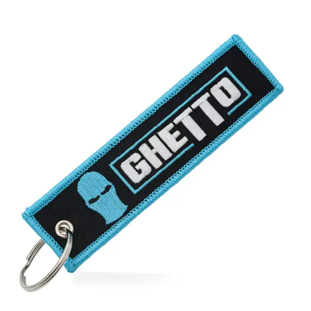 Ghetto Logo Keychain Black/Miami Blue Color | Embroidered Street Keyring