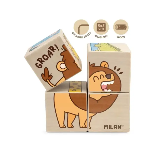 Milan Ξύλινο Εκπαιδευτικό Παιχνίδι με Κύβους / Wooden Educational Toy: Wild Safari