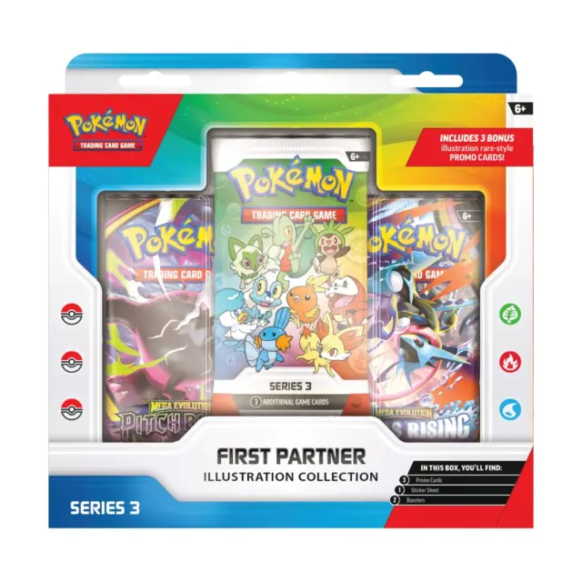 Pokemon TCG Trading Card Games: First Partner Illustration Collection Series 3 Αγγλικό – 3 Promo Κάρτες, 2 Booster Packs + Sticker Sheet