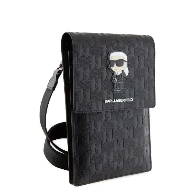 Karl Lagerfeld Saffiano Monogram Ikonik NFT Wallet Phone Bag Black 3