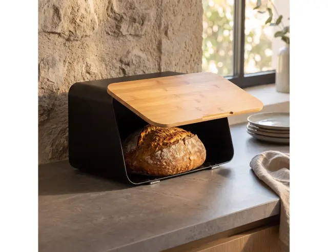 Ψωμιέρα & Ξύλο Κοπής 5five με διαστάσεις 37x22.5x23.5cm - Μαύρο 151193