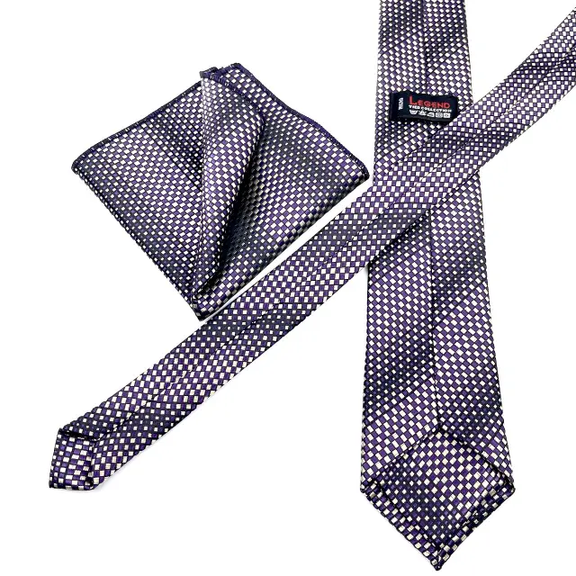 Βιολετί - Μπλε Σχεδιαστική Γραβάτα Microfiber Σετ με Μαντήλι 3