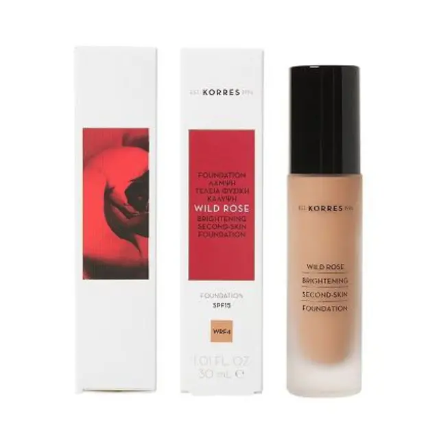 Korres Wild Rose Brightening Second-Skin Foundation SPF15 WRF4 Ενυδατικό Make-Up με Αντιοξειδωτική Προστασία, 30ml